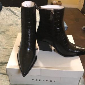 Top shop - Black real leather booties